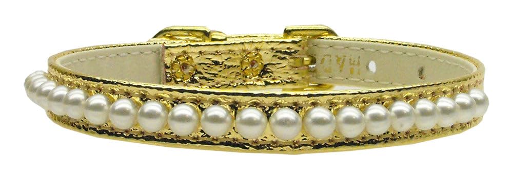 Mirage Pet Products 3/8-Inch Pearl Pet Collar, Size 8, Gold