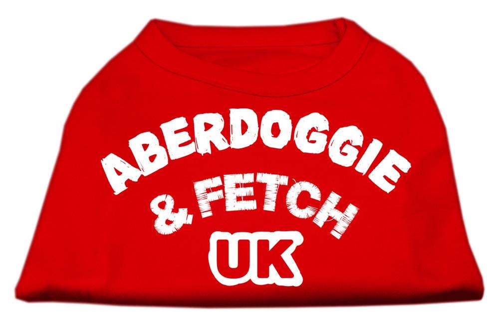 Pet Dog & Cat Shirt Screen Printed, &quot;Aberdoggie and Fetch UK&quot; Red MD (6-10 lbs.)