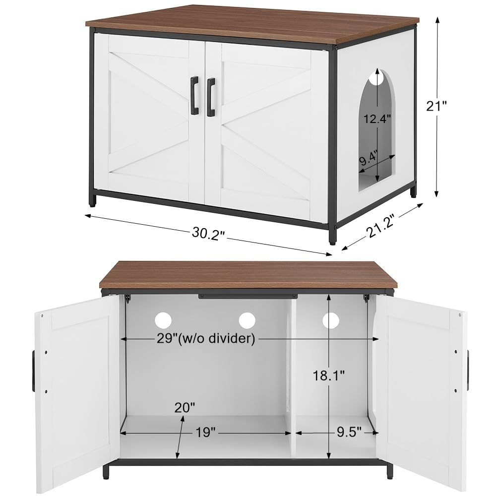 unipaws Extra Large Cat Litter Box Enclosure Furniture with Top Opening, XL Washroom Bench for Cats with Removable Divider, Jumb