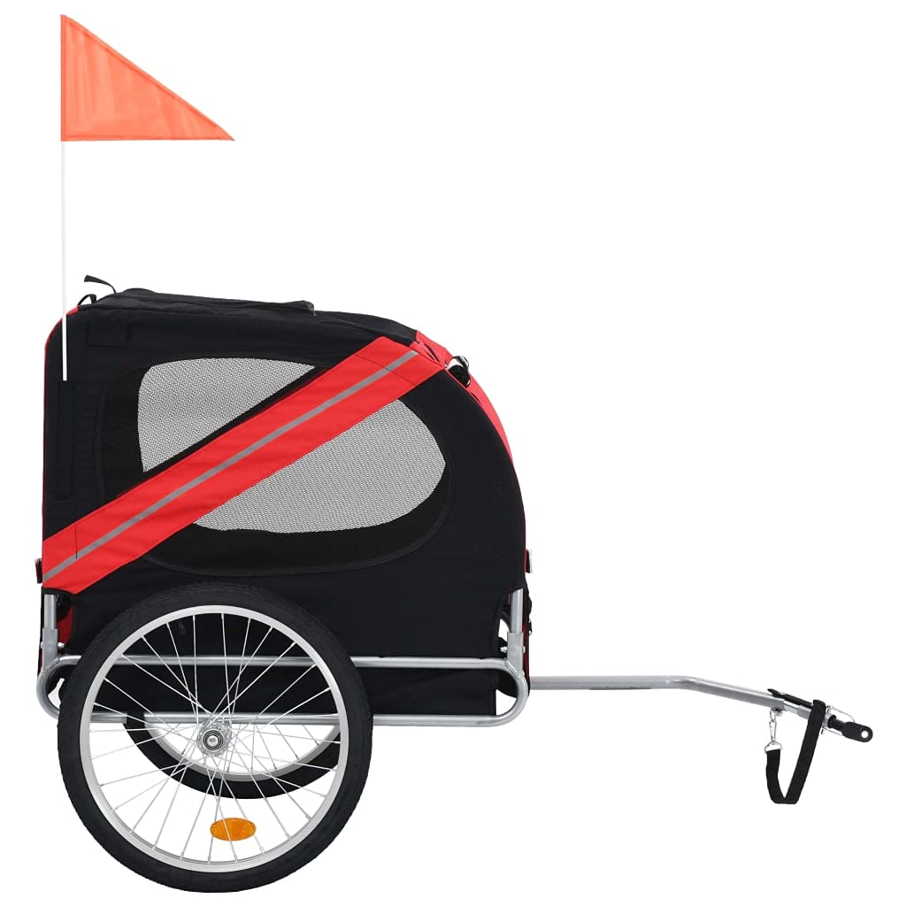 vidaXL Dog Bike Trailer in Red and Black - Water-Resistant Oxford Fabric Dog Bike Carrier with Reflectors and Quick-Release Hitch