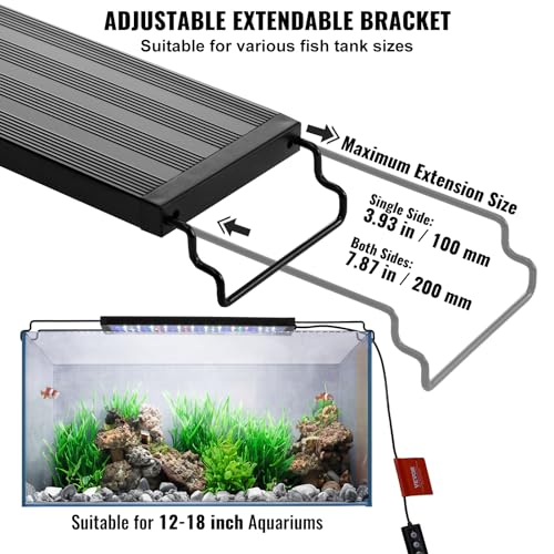 Vevor Aquarium Light, 10W Full Spectrum Fish Tank Light With 5 Levels Adjustable Brightness, Adjustable Timer And Power-Off Memo