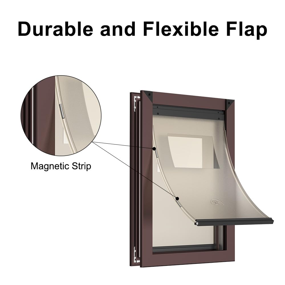 Aluminum Large Dog Door For Door, Doggy Door With Two Magnetic Flaps, Pet Door For Medium Dogs With Two Sliding Lock Panels