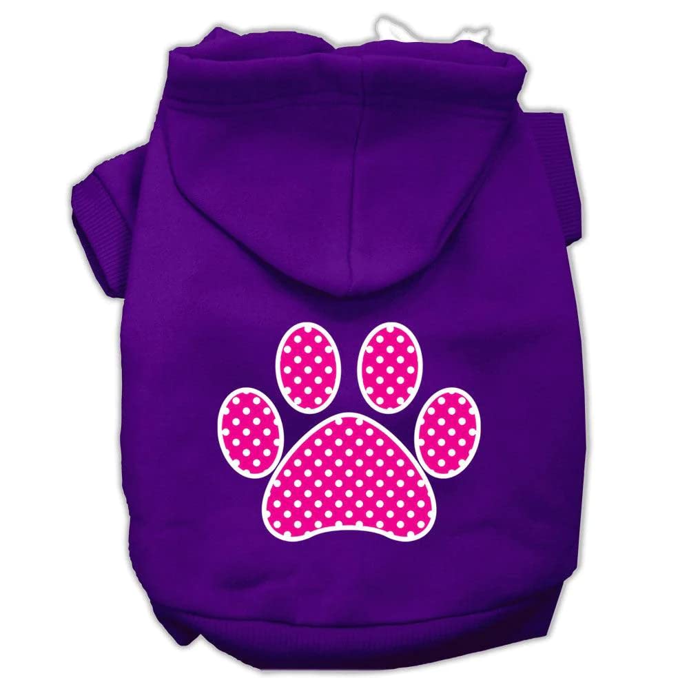 Pet Dog & Cat Hoodie Screen Printed, Pink Swiss Dots Paw Purple SM (3-6 lbs.)