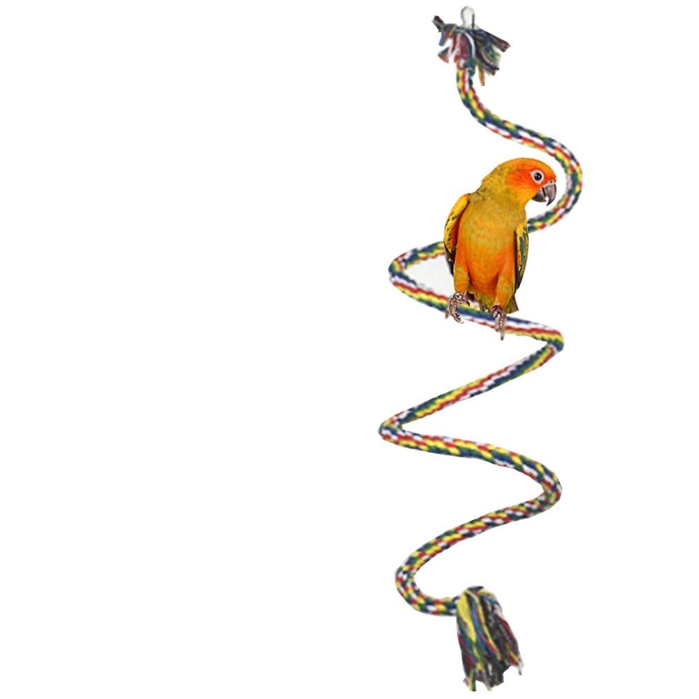 Aniac Bird Spiral Cotton Rope Perches With Bell Parrots Chewing Bungee African Grey Cage Toys Swing Birdcage Accessories Parakeet Climbing Stand Bar (40 Inches)