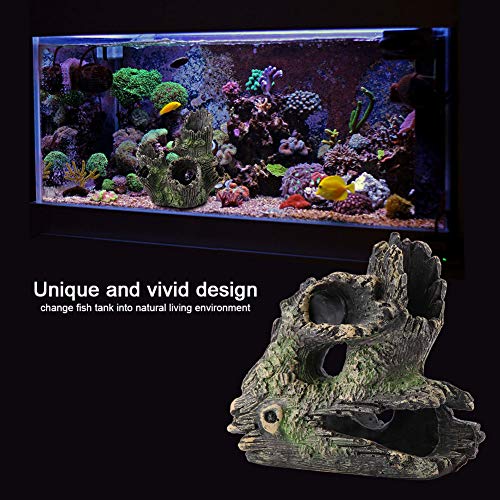 Aquarium Tree Stump, Resin Hollow Tree Trunk Habitat With Hideout Holes For Cichlid Betta Fish Tank Decoration