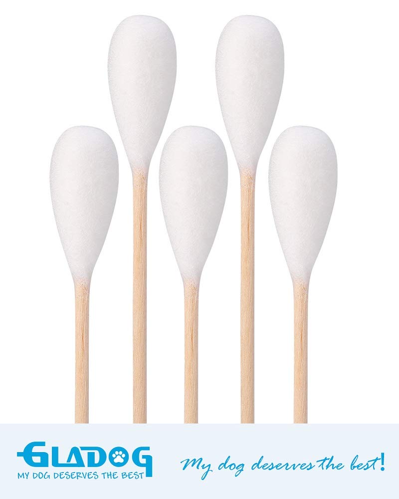 GLADOG 6 Inch Professional Large Cotton Buds for Dogs, Specially Designed Dog Cotton Buds with Wood Handle, Large Means Safe