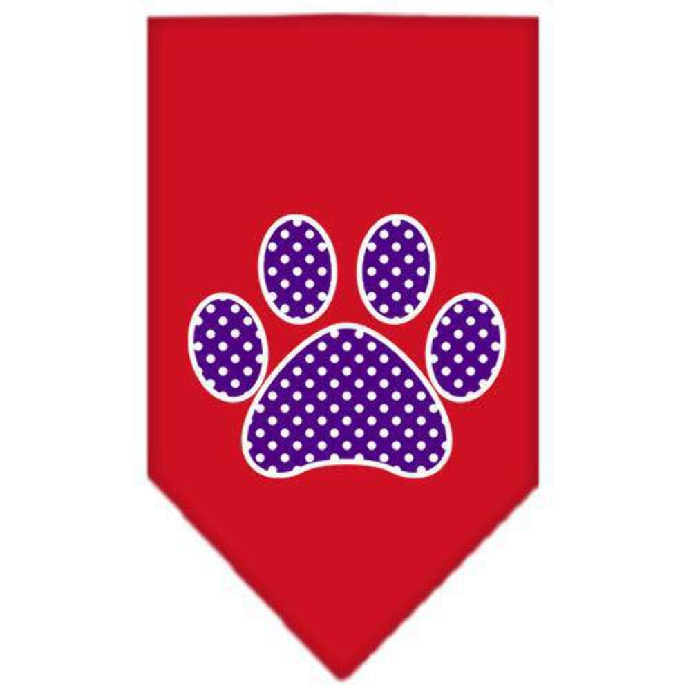 Pet and Dog Bandana Screen Printed, &quot;Purple Swiss Dot Paw&quot; Red Small