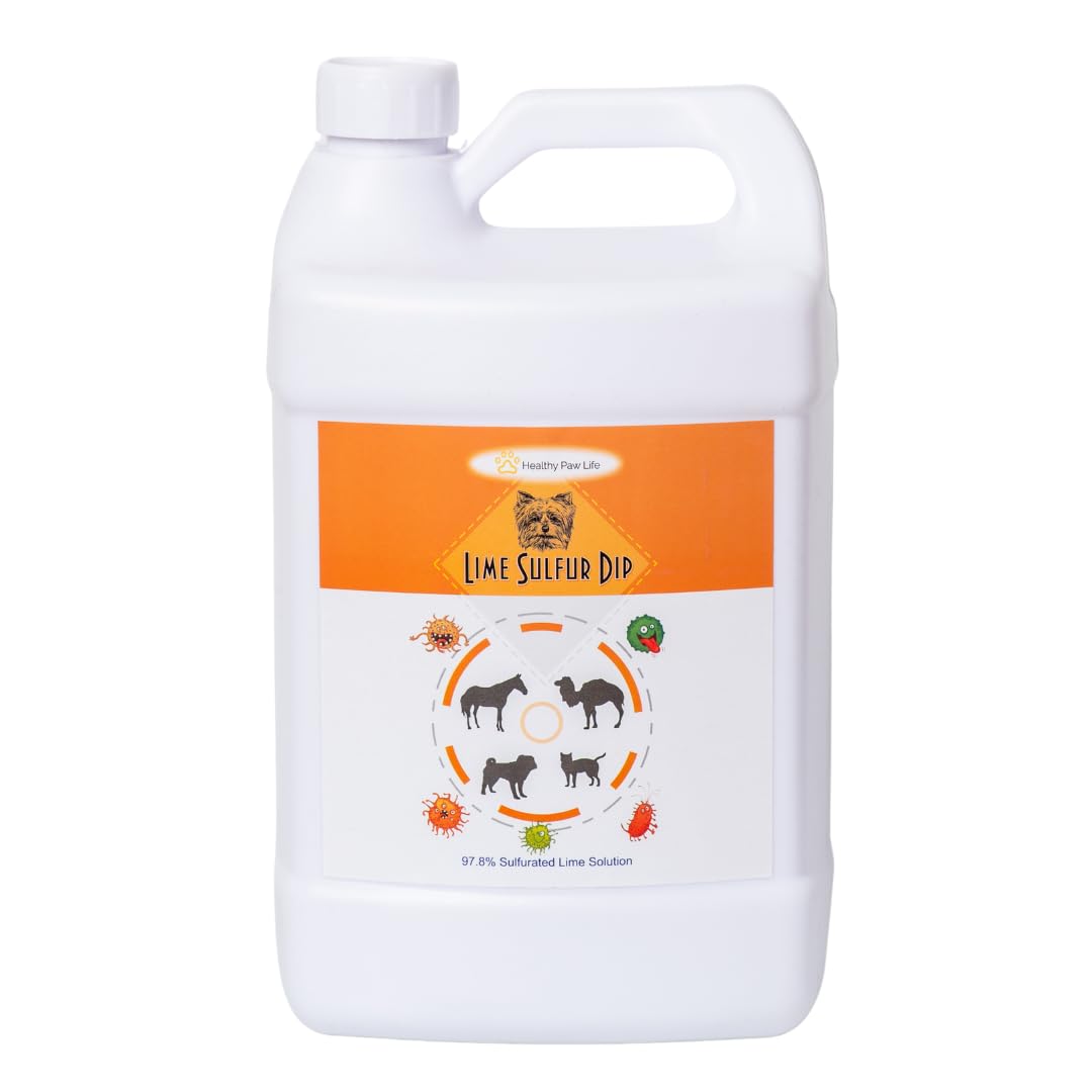 Healthy Paw Life - Lime Sulfur Dip - Pet Care For Itchy And Dry Skin - Xtra Strength Formula - Safe Solution For Dog, Cat, Puppy, Kitten, Horse (1 Gallon)