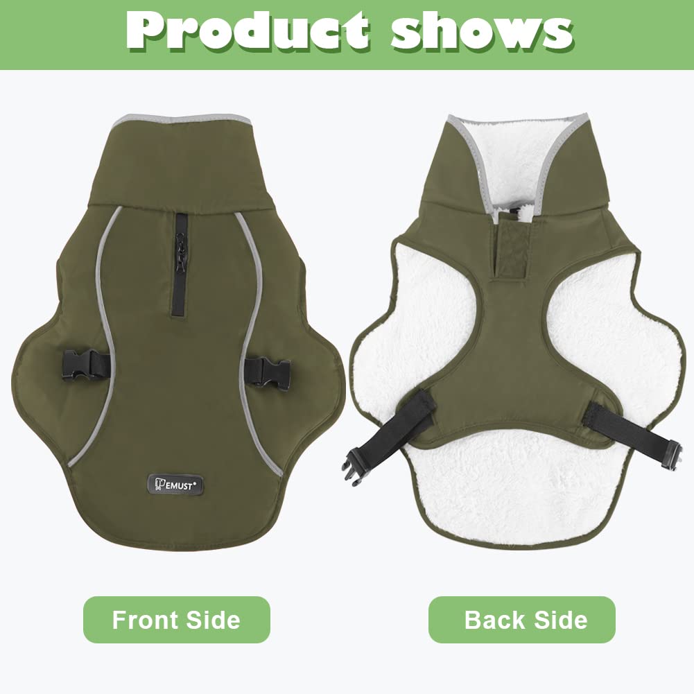EMUST Winter Dog Jacket, Windproof Dog Apparel for Cold Weather, Reflective Coats for Dogs, Warm Puppy Jacket, Green, S