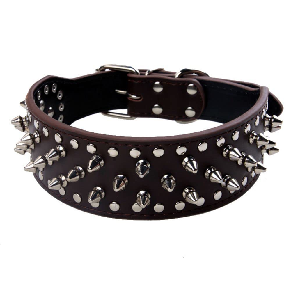 Serijoars Spiked Studded Dog Collar, Pu Leather Dog Collar, Adjustable Pet Collars For Medium Or Large Breed Pet (L, Dark Brown)