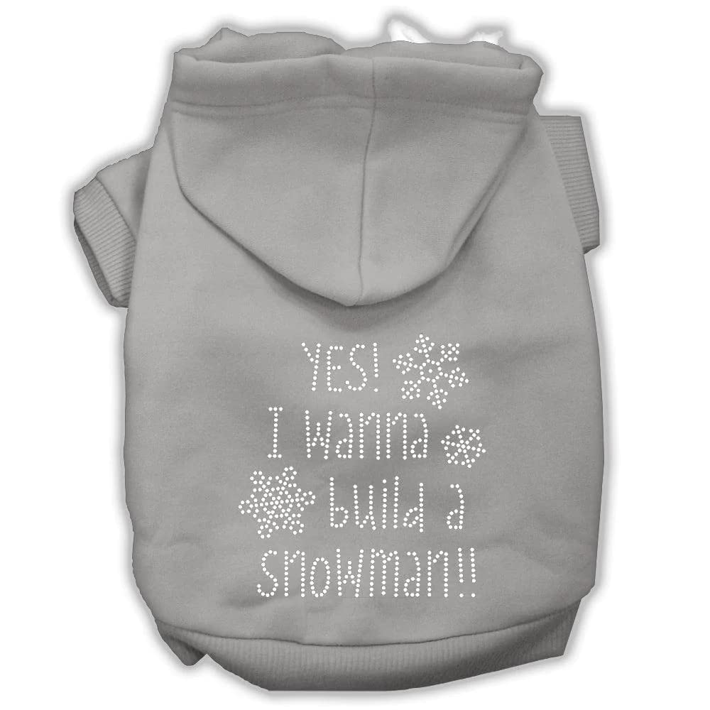 Christmas Pet, Dog & Cat Hoodie Rhinestone, 'Yes! I Want To Build A Snowman' Gray Xs (0-3 Lbs.)