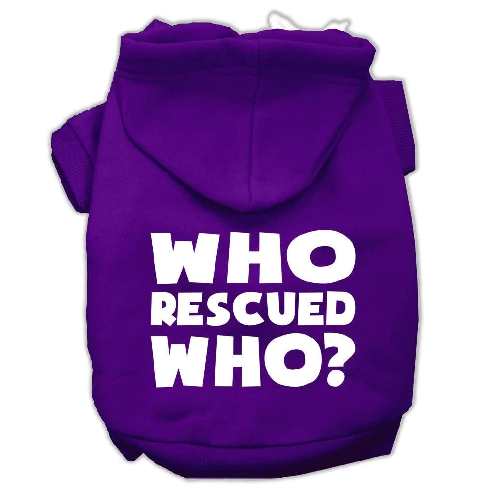 Mirage Pet Products Who Rescued Who Screen Print Pet Hoodies, Small, Purple
