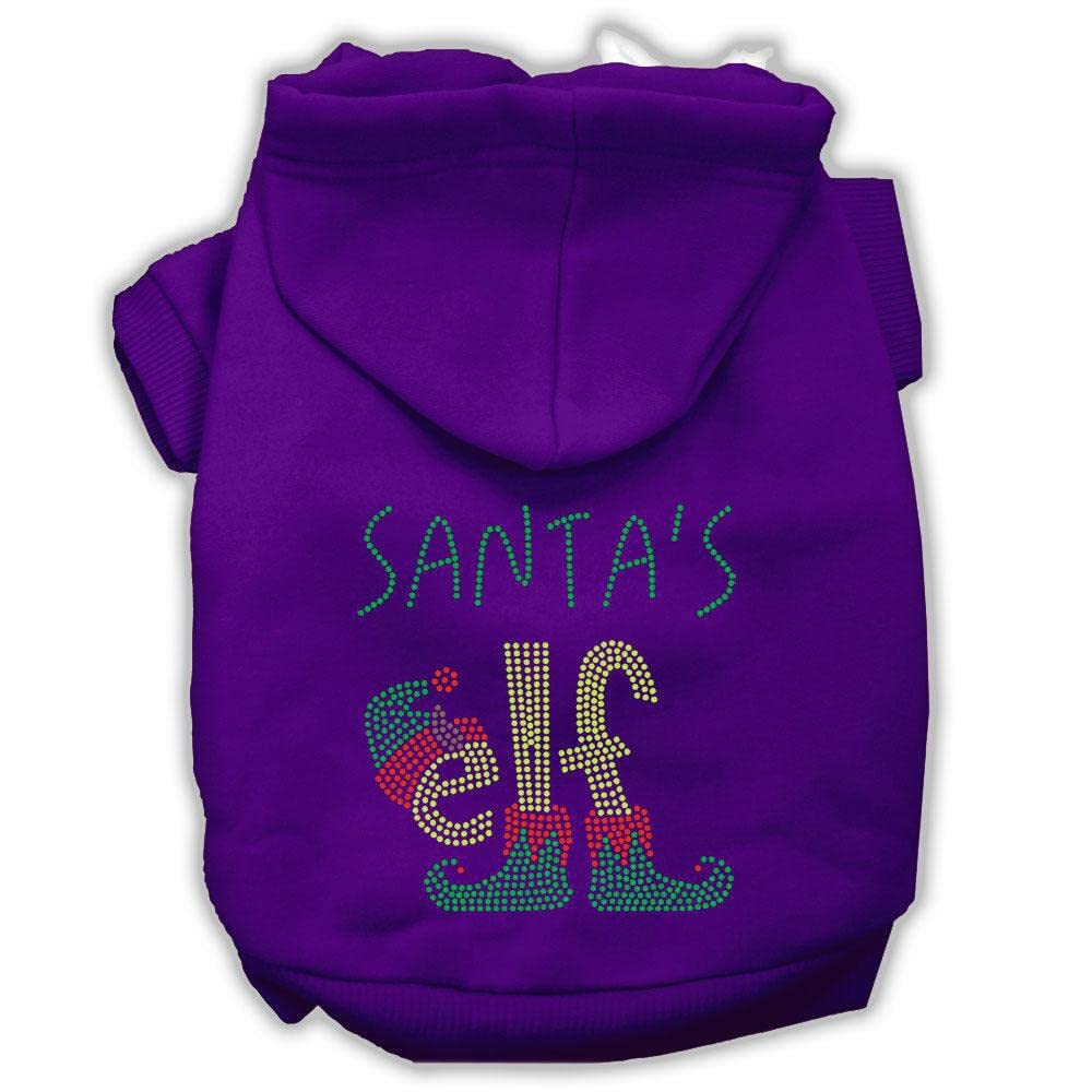 Christmas Pet, Dog & Cat Hoodie Rhinestone, 'Santa'S Elf' Purple Md (6-10 Lbs.)