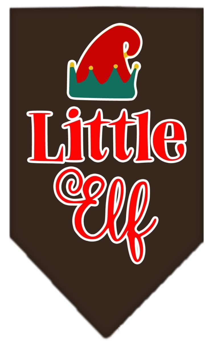 Christmas Pet and Dog Bandana Screen Printed, &quot;Little Elf&quot; Cocoa Large