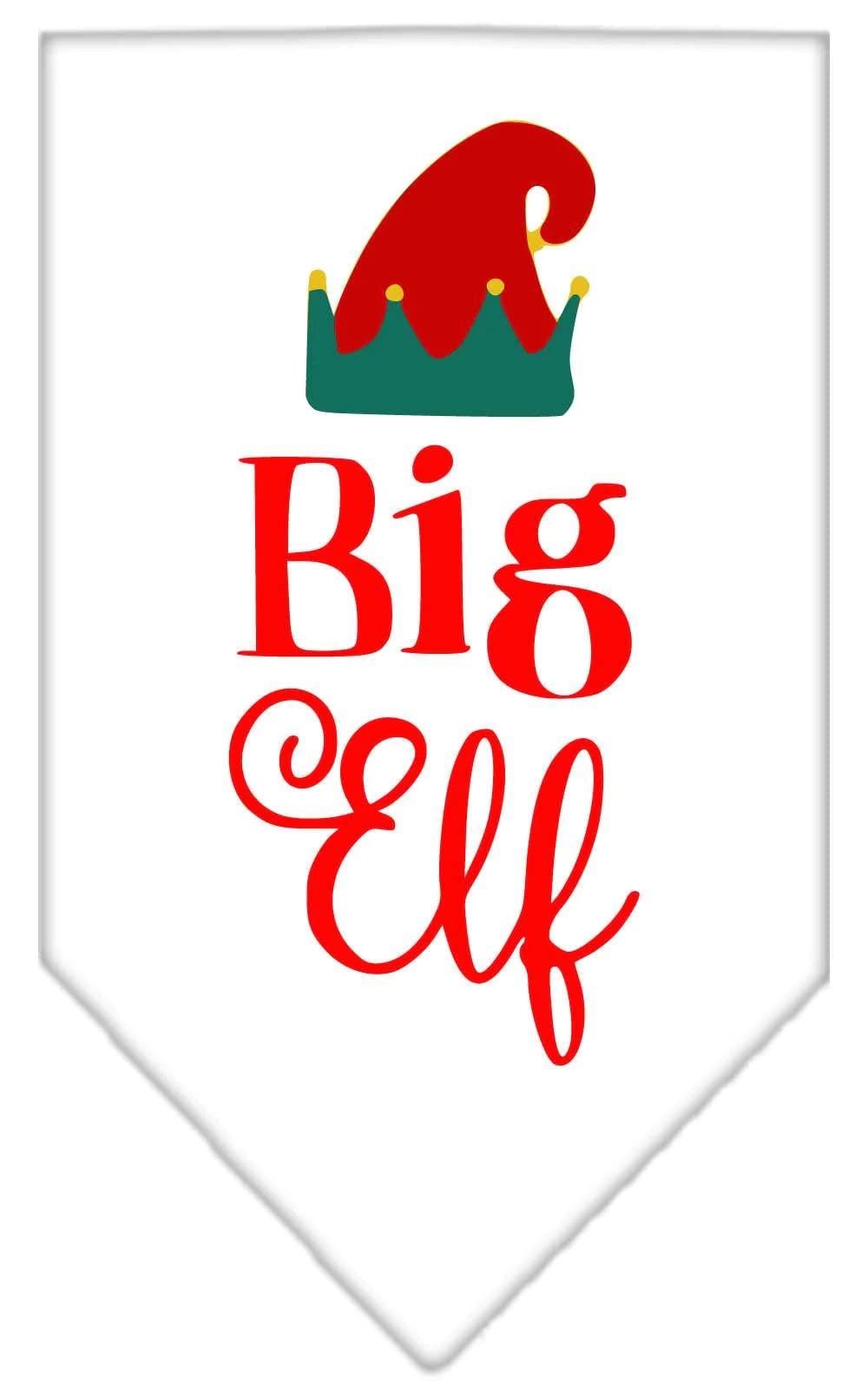 Christmas Pet and Dog Bandana Screen Printed, &quot;Big Elf&quot; White Large