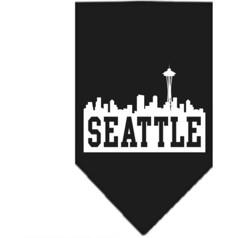 Pet and Dog Bandana Screen Printed, Seattle Skyline Black Large
