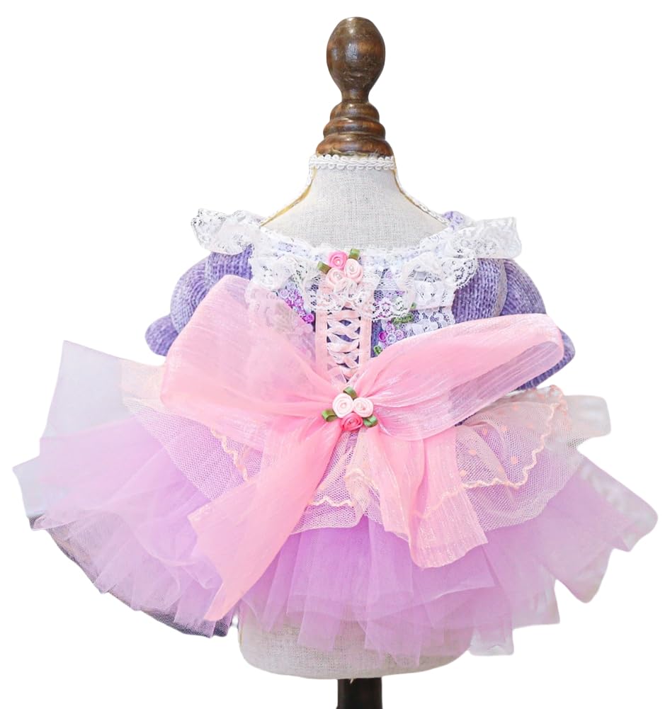 Marupet Fashion Sweet Puppy Dog Blingbling Princess Skirt Pet Dog Lace Cake Camisole Tutu Dress K-Purple L