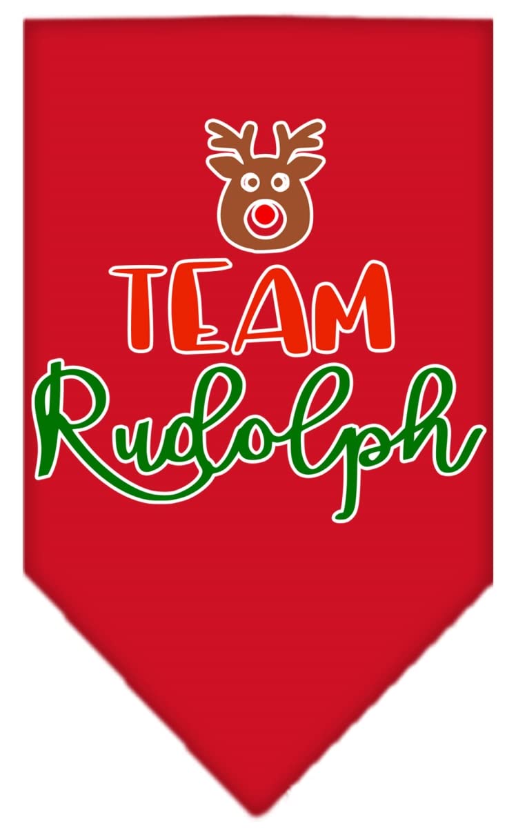 Christmas Pet and Dog Bandana Screen Printed, &quot;Team Rudolph&quot; Red Small