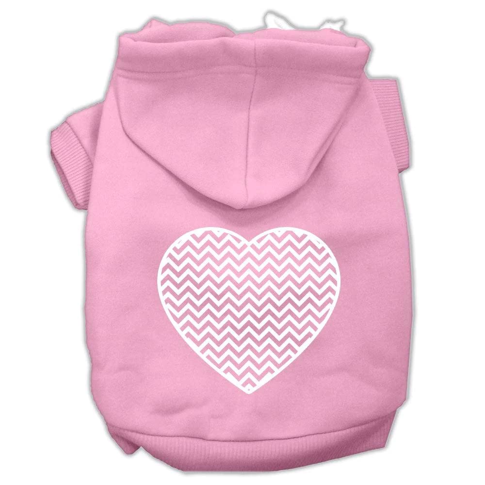 Pet Dog & Cat Hoodie Screen Printed, Chevron Heart Light Pink SM (3-6 lbs.)