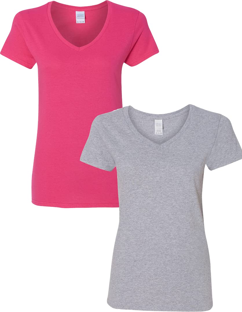 gildan Womens Heavy cotton V-Neck T-Shirt 2-Pack SML-Heleconia-Sportgray