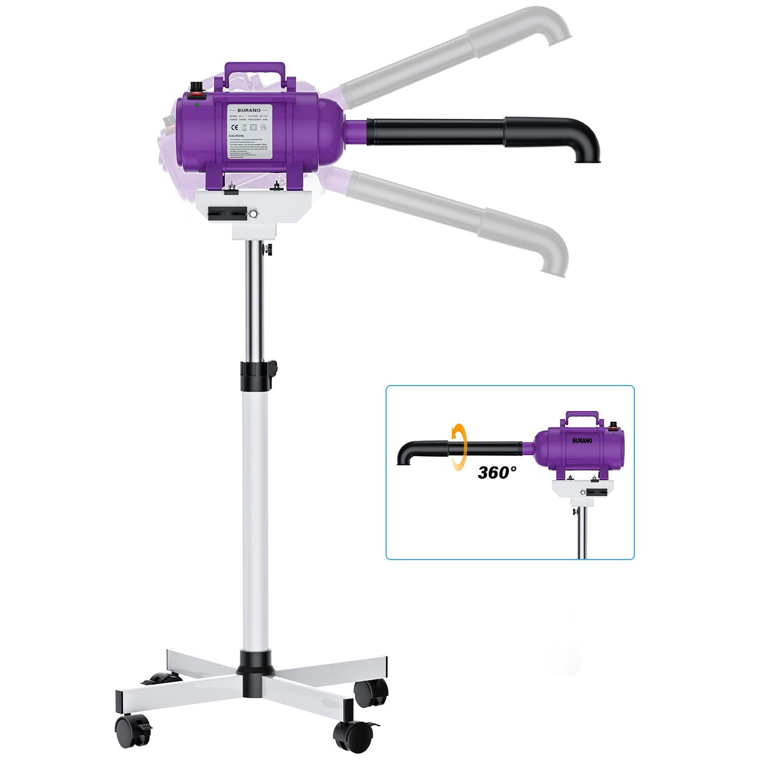 Burano Dog Dryer Stand, 4.3HP Variable Air Speed & Heat Pet Dryer with Stand, High Velocity Dog Pet Stand Grooming Dryer, Fluffy