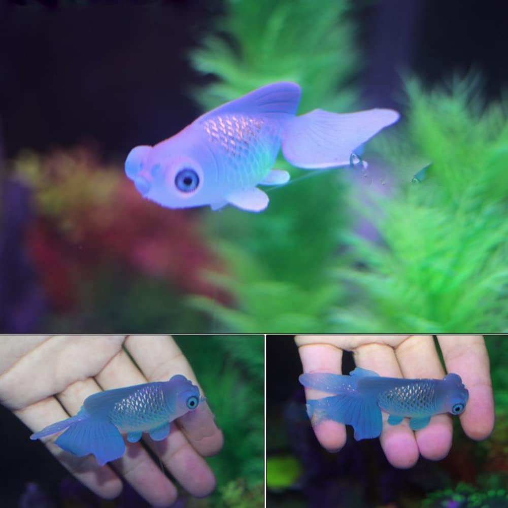 Pssopp Aquarium Fake Fish Decoration, Artificial Blue Goldfish Betta Fish Decoration Silicone Swimming Gold Fish Small Lifelike Fake Fish Funny Fish Ornaments