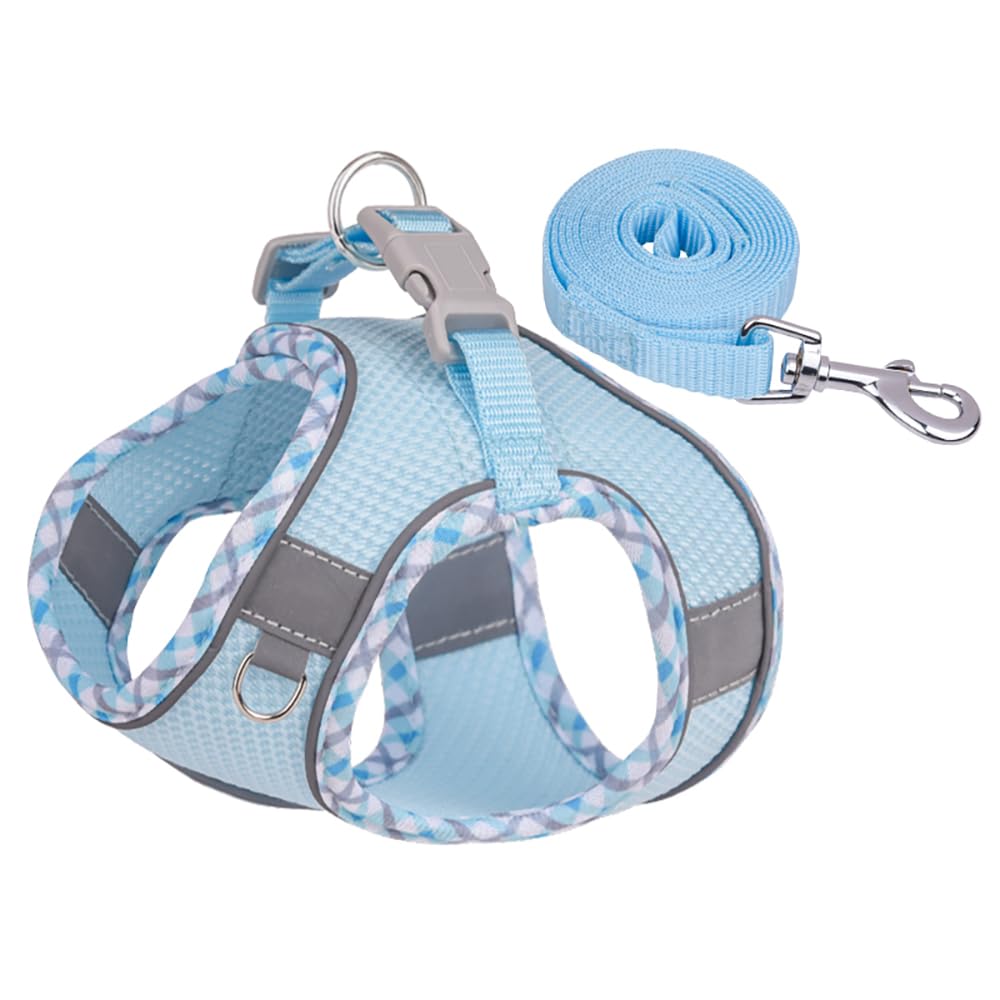 Lightblue No Pull Adjustable Reflective Pet Harness And Leash Set - Step In Vest Harness For Small Dogs, Cats - Easy Walk, Outdo