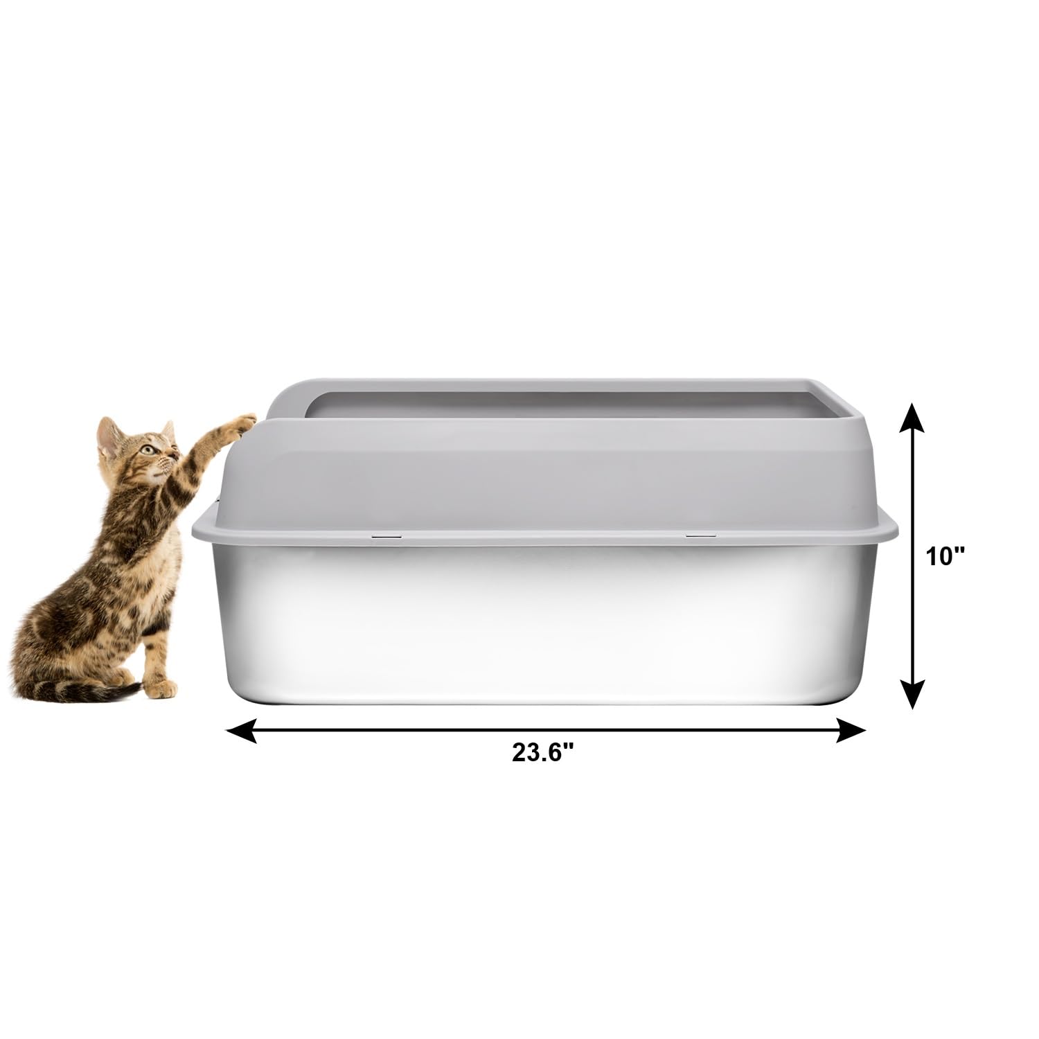 Kichwit Extra Large Stainless Steel Cat Litter Box With High Sides, Easy To Clean, Smooth Surface, Rust Resistant, 23.6'' X 15.7