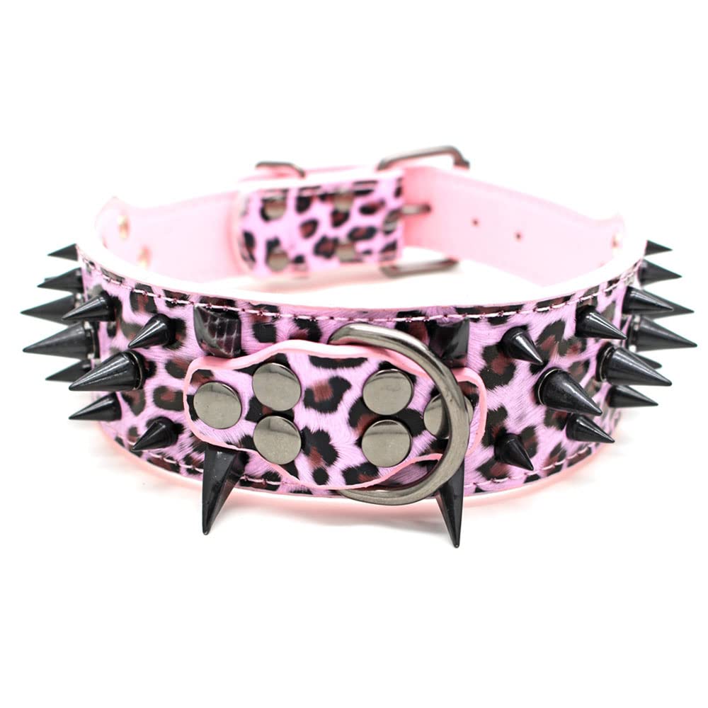 Serijoars Spiked Studded Dog Collar, Pu Leather Dog Collar, Adjustable Pet Collars For Medium Or Large Breed Pet (Xl, Leopard3)