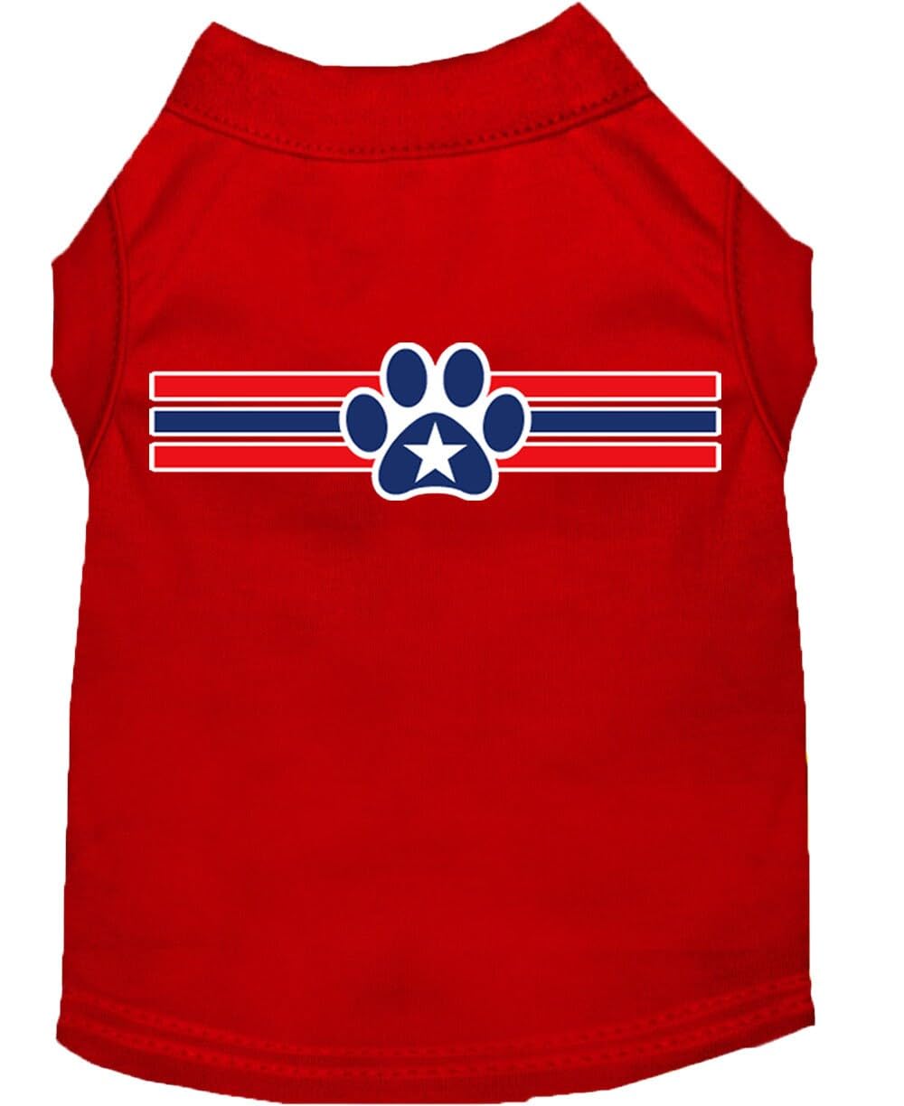 Mirage Pet Products 8-Inch Patriotic Star Paw Screen Print Shirts for Pets, X-Small, Red