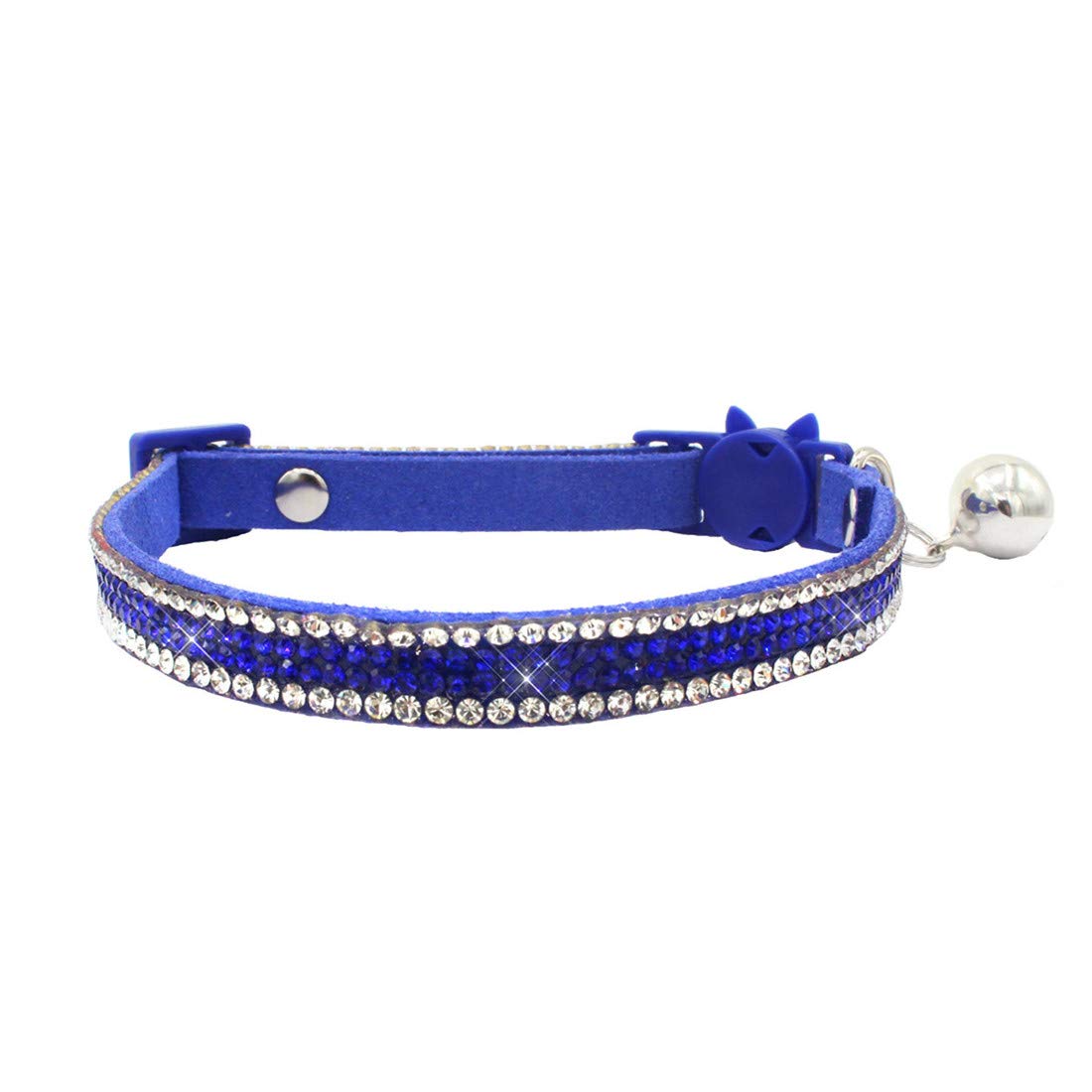 Thain Basic Adjustable Cat Collar Bling Diamond Breakaway With Bell For Kitten Girl Boy (Blue)