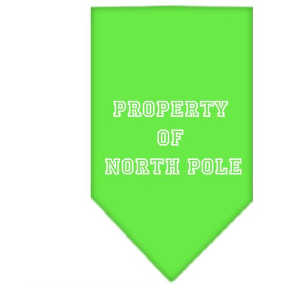 Christmas Pet and Dog Bandana Screen Printed, &quot;Property Of North Pole&quot; Lime Green Large