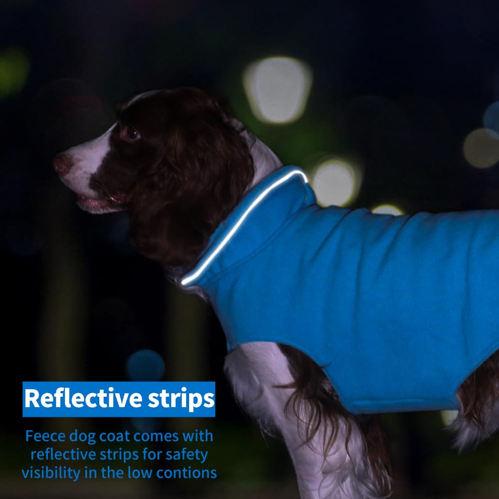Fleece Dog Coat Pet Jacket Reflective For Cold Weather For Extra Large To Small Pets(Blue,Xs)