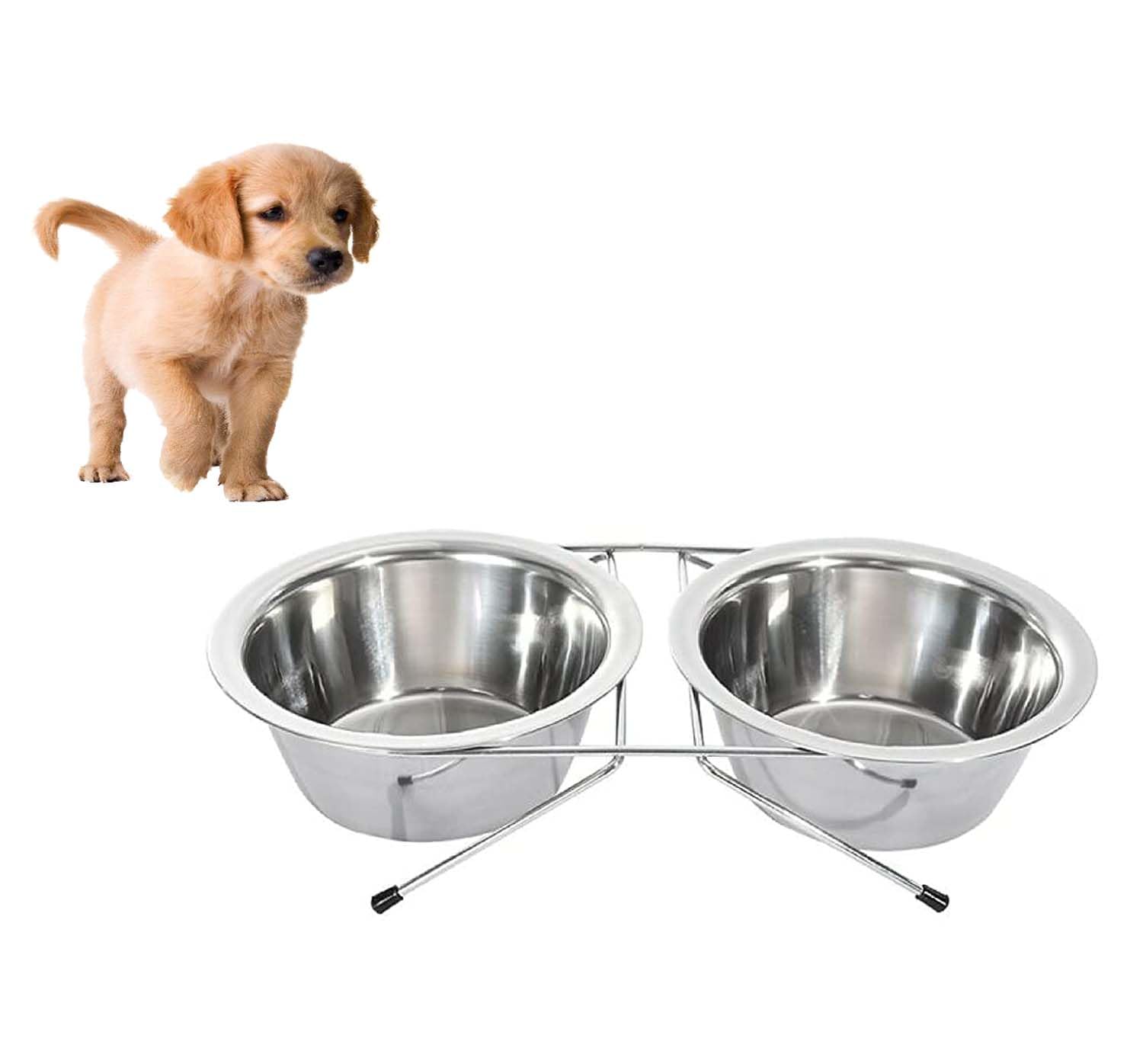 Rvpaws Pets Double Sided Food And Water Stand Bowls | StainlessSteel Wire NonSlip Feeder Stand Bowl | Dinner Bowl For Puppies 