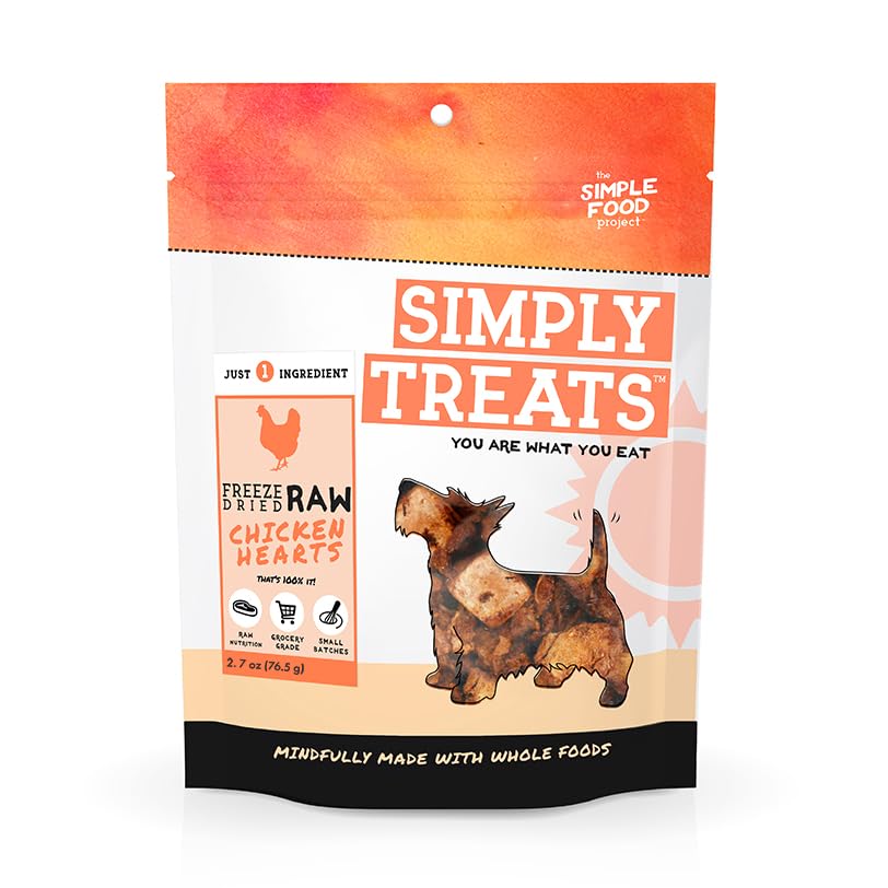 The Simple Food Project Freeze Dried Raw Dog Treats Grain Free, All Natural, with Just 1 Ingredient Chicken Hearts for Dogs Use 