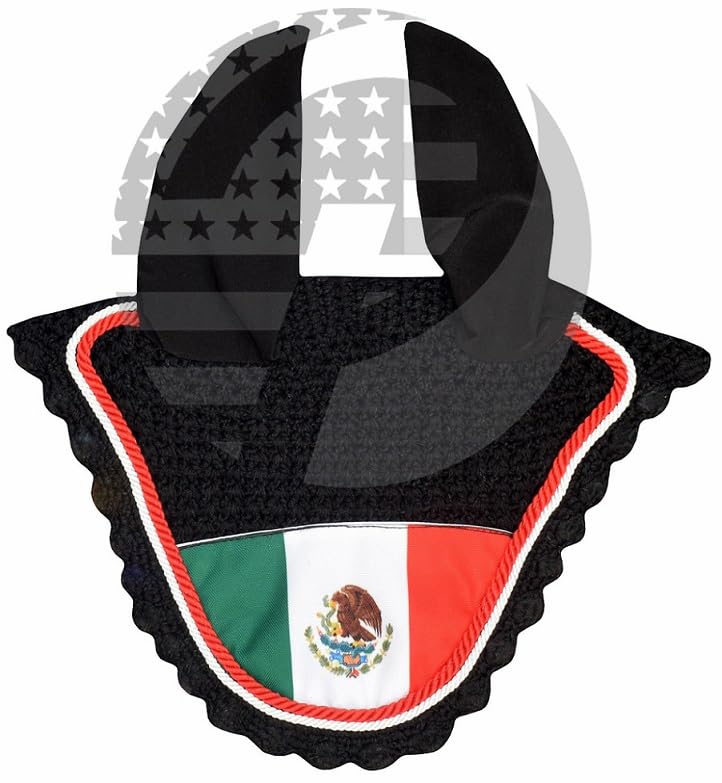 Mexico/Mexican Flag Horse Ear Bonnet Fly Veil Crochet Equestrian Bonnet Full/Cob/Pony (Full)