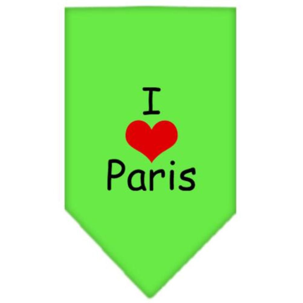 Pet and Dog Bandana Screen Printed, &quot;I Love Paris&quot; Lime Green Large