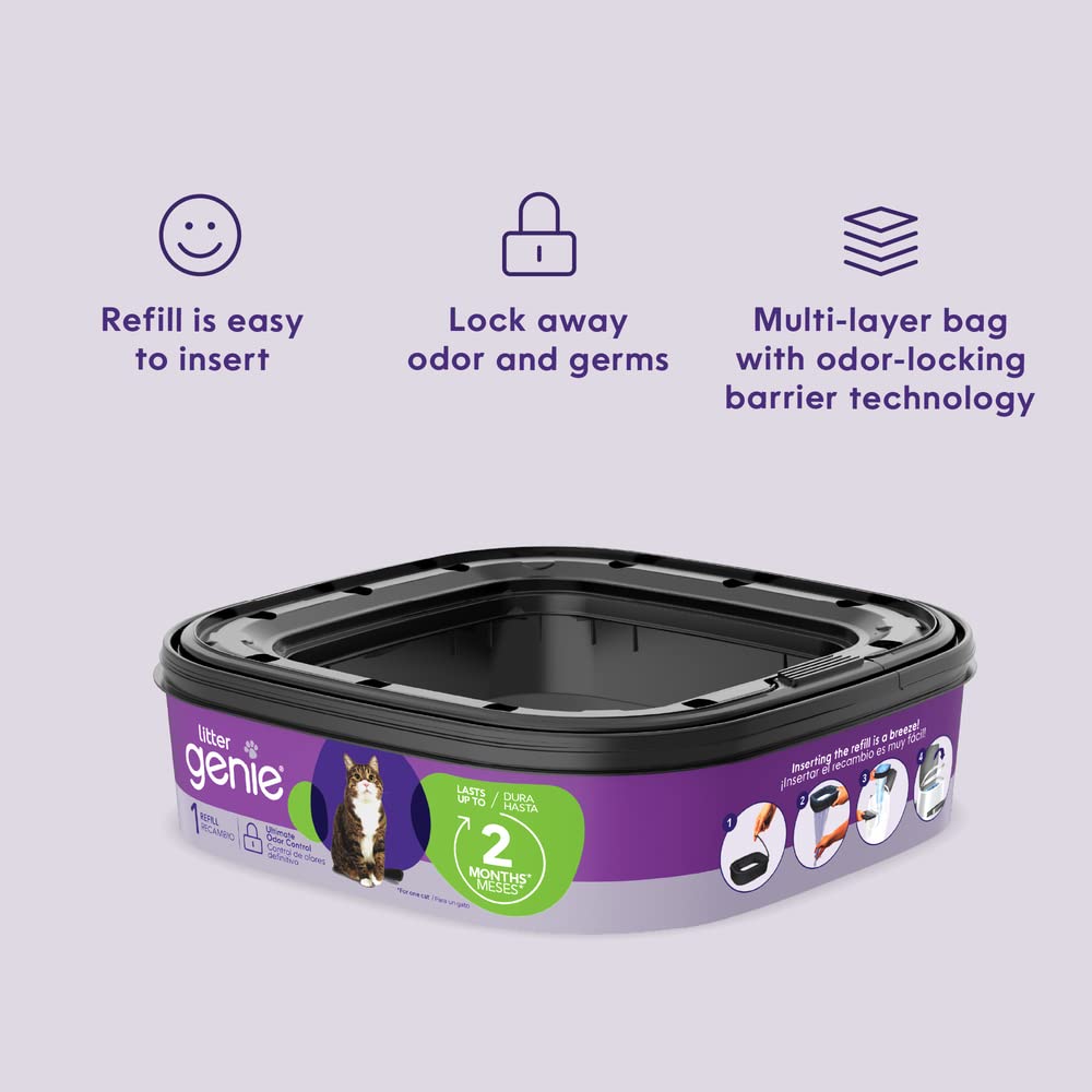 Litter Genie Refill Bags (1-Pack) | Multi-Layers Of Odor-Barrier Technology | 1 Square Refill Cartridge Lasts Up To 2 Months Per Cat