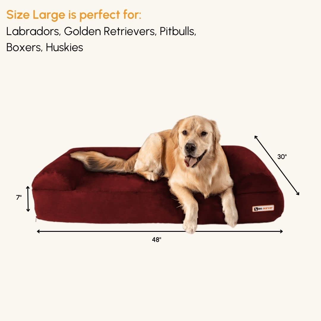 Barker Beds Sofa Dog Bed For Large Sized Dogs (Large, Burgundy) - 7'' Thick Soft & Comfortable Orthopedic Cushion - Durable & Wa