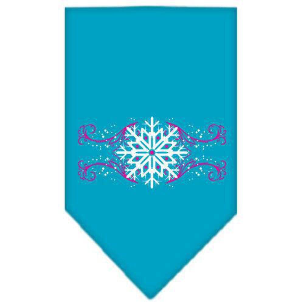 Christmas Pet and Dog Bandana Screen Printed, &quot;Pink Snowflake Swirls&quot; Turquoise Large