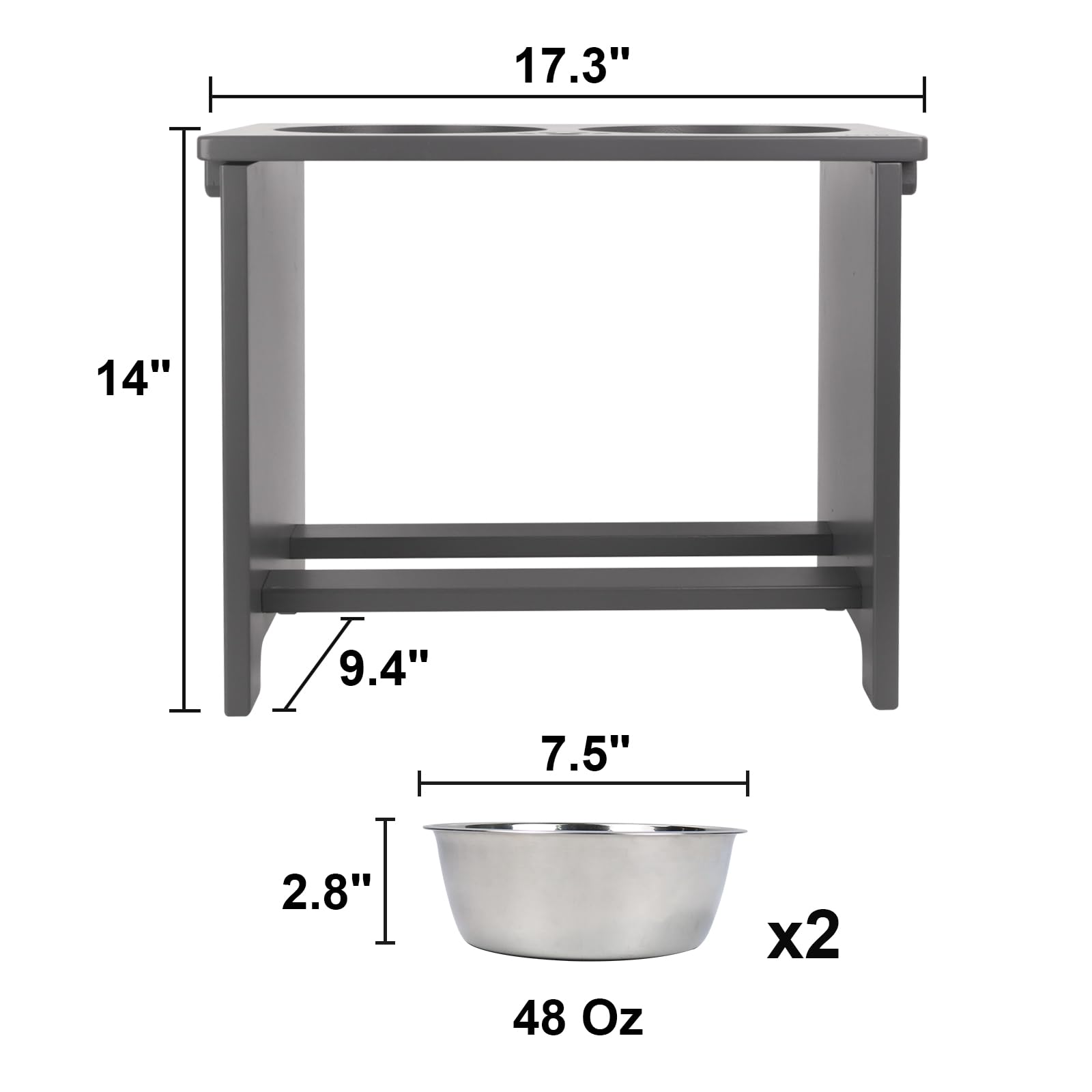 Htb Elevated Dog Bowls,Raised Dog Bowl Stand With 2 Stainless Steel Bowls,Elevated Raised Dogbowls For Large Medium Small Sized
