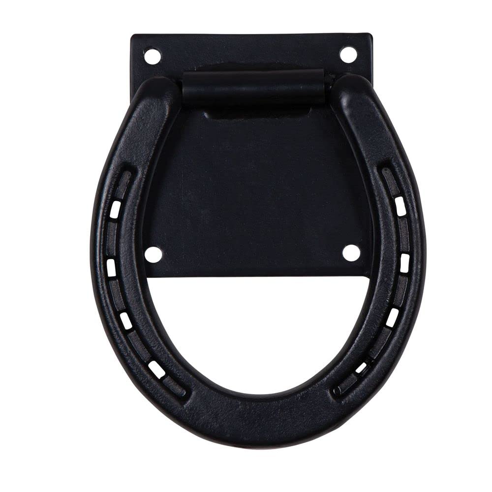 EASY-UP Horseshoe Cross Tie Ring | Ideal for Horse Stables | Stylish & Functional | Secure Mounting | Durable Black Powder Coate