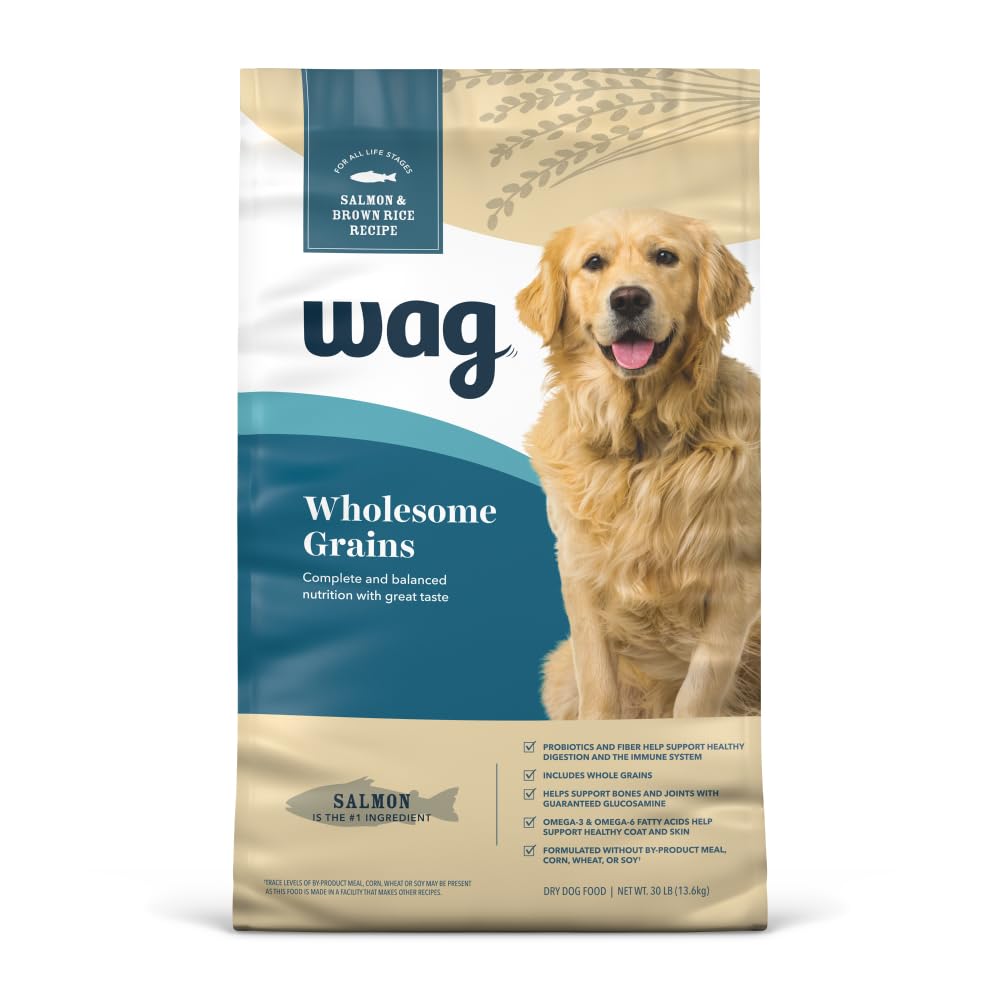 Amazon Brand - Wag Wholesome Grains Dry Dog Food with Salmon and Brown Rice, 30 lb Bag (Pack of 1)
