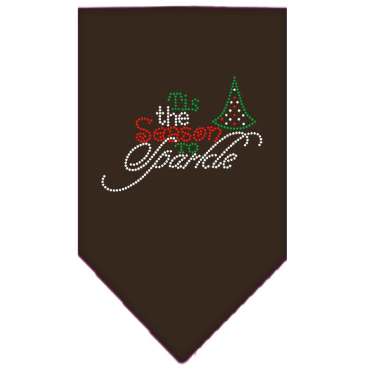Christmas Pet and Dog Bandana Rhinestone, &quot;Tis The Season To Sparkle&quot; Brown Small