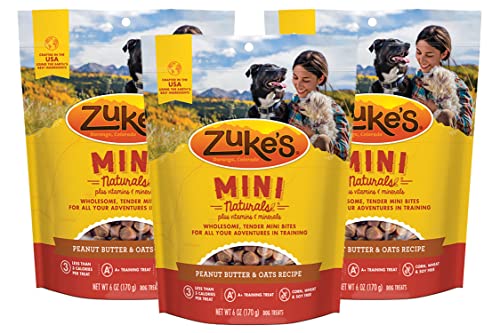 Zukes Mini Naturals Adult Dog Training Treats, Peanut Butter & Oats Recipe with Vitamins & Minerals, A+ Training Treats for Adu