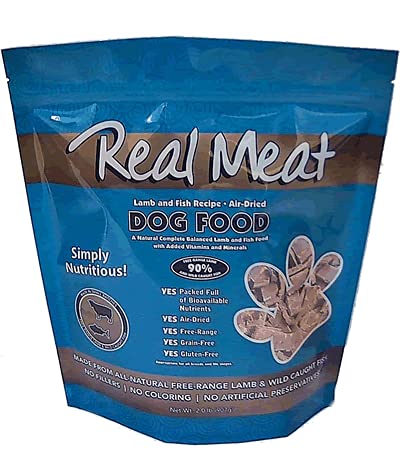 Real Meat Air Dried Dog Food w/ Real Lamb & Fish - Four 2lb Bag of Grain-Free Real Meat Dog Food Sourced from Free-Range Lamb & 