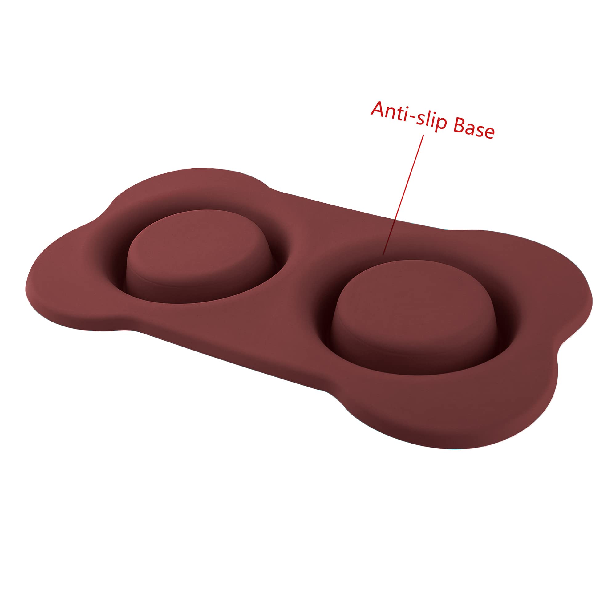 Hubulk Pet Dog Bowls - Stainless Steel with Non-Skid Silicone Mat, Small Size, Burgundy, Includes Food Scoop for Dogs and Cats