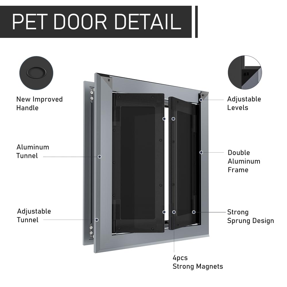 Pataplus Aluminum Large Dog Door For Exterior Door,Strong Double Magnetic Flaps,Heavy-Duty Dog Door For Large And Medium Dog Up