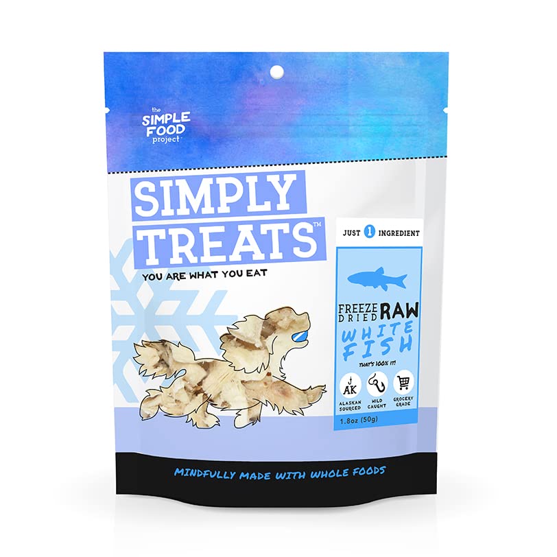 The Simple Food Project Freeze Dried Raw Dog Treats Grain Free, All Natural, with Just 1 Ingredient Whitefish for Dogs Use As Tr