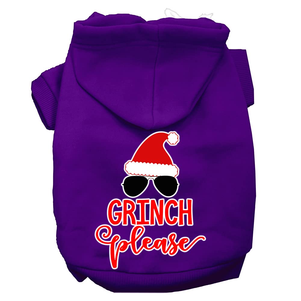 Christmas Pet Dog & Cat Hoodie Screen Printed, 'Grinch Please' Purple 2Xl (20-25 Lbs.)